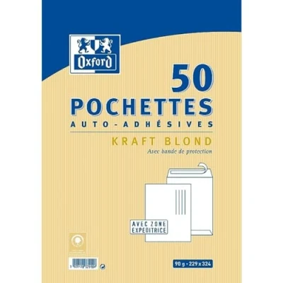 Afbeelding van OXFORD 50 zelfklevende enveloppen, 22,9 x 32,4 cm, kraftpapier, 90 g, blond