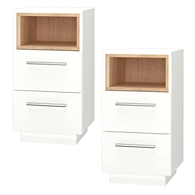 Afbeelding van Vicco Nachtkastje Beatrice, Wit/Wit, 36 x 68 cm Set van 2