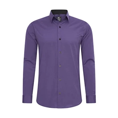 Afbeelding van Rusty Neal Herenoverhemd premium slim fit lange mouwen stretch contrast overhemd business overhemden vrijetijdshemd, lila, 5XL