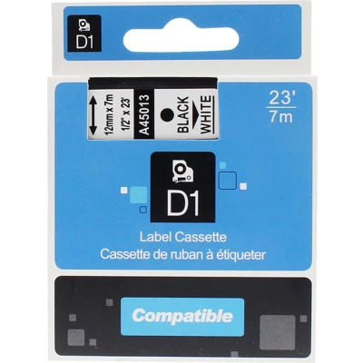 Afbeelding van Rillprint Compatible D1 Tape Voor Dymo 45013, 12 Mm, Zwart Op Wit Beletteringsysteem