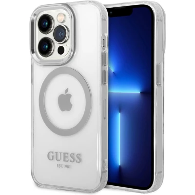 Afbeelding van Guess Translucent Back Case (MagSafe Compatible) Geschikt voor Apple iPhone 14 Pro (6.1&quot;) Zilver