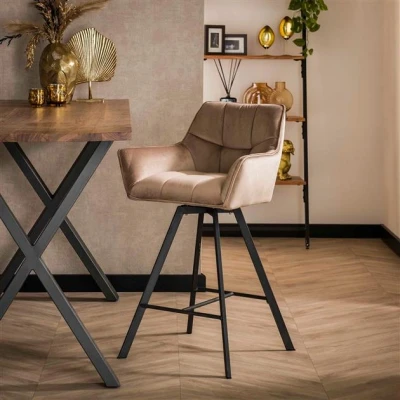 Afbeelding van Hoyz Barstoel Raster Velours Champagne Draaibaar 2 Stuks