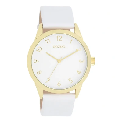 Afbeelding van Goudkleurige OOZOO horloge met witte leren band C11325