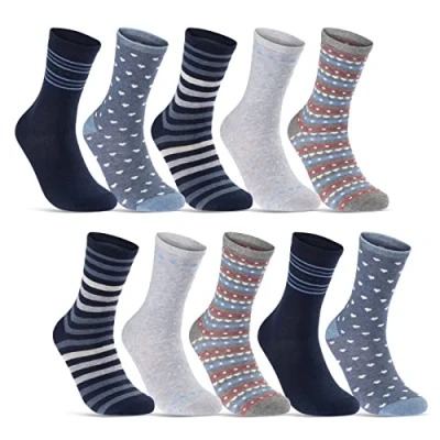 Afbeelding van 10 paar damessokken, katoen, fantasie, meerkleurig, gestreept, hartstippen,, Mix 11