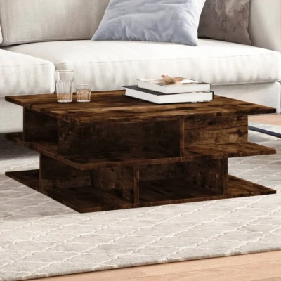 Afbeelding van Salontafel 70x70x29 cm bewerkt hout gerookt eikenkleurig