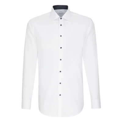 Afbeelding van Seidensticker Shaped Overhemd Strijkvrij slim fit enkele manchet wit effen