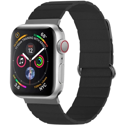 Afbeelding van imoshion Magnetisch lederen bandje voor de Apple Watch Series 1 9 / SE 38/40/41 mm 10 42 Zwart
