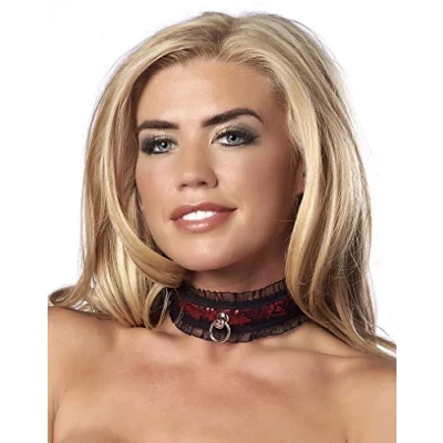 Afbeelding van Amorable by Rimba Burlesque collar met ring rood/zwart