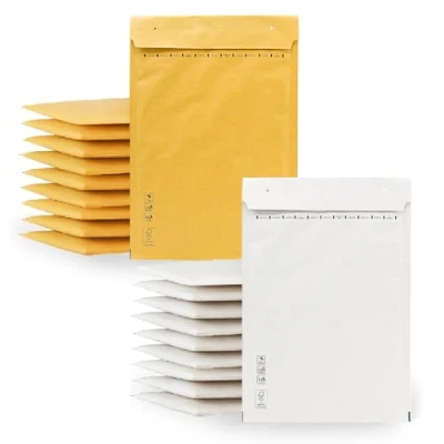 Afbeelding van 20 stuks gewatteerde enveloppen voor verzending, kraftpapier bubbelenveloppen en wit, verschillende maten, m office (100 x 165 mm, stuks)