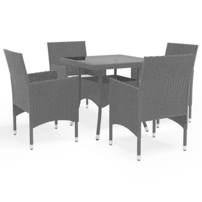 Afbeelding van 5 delige Tuinset poly rattan en glas zwart