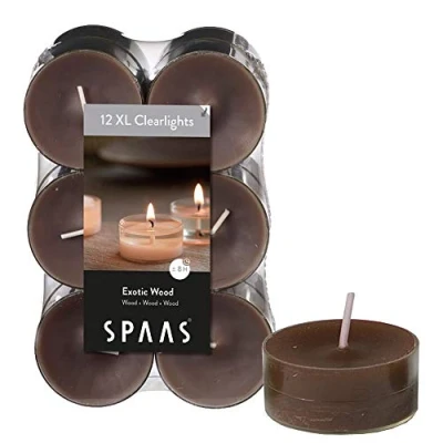 Afbeelding van SPAAS 12 Maxi Clearlights Geur, theelichten in transparante beker, ± 8 uur exotisch hout