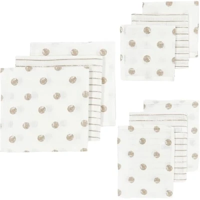 Afbeelding van Meyco Baby Dot Stripe starterset 9 pack hydrofiel sand