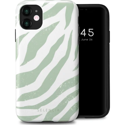 Afbeelding van Selencia Hoesje Geschikt voor iPhone 11 Vivid Backcover Colorful Zebra Sage Green