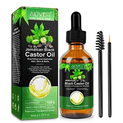 Afbeelding van Pure ricinusolie voor haargroei, 60 ml, castorolie, wimpers en wenkbrauwen, baardverzorging, nagels, lichaam gezicht