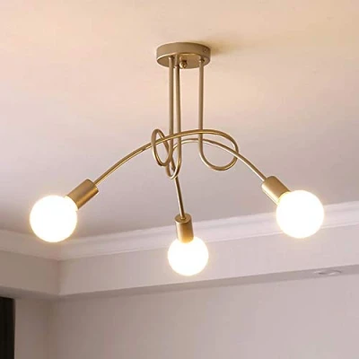 Afbeelding van iDEGU Industriële retro metalen kroonluchter, lampenkap, E27, moderne lamp, hanglamp voor woonkamer slaapkamer eetkamer (gouden verf, 3 lampen) zonder lampen