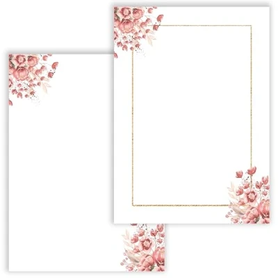 Afbeelding van Set van 20 blanco ansichtkaarten met motief, om zelf vorm te geven, uitnodigingskaarten maken, rozen, aquarel, 2 zijden, uitnodiging verjaardag spelen