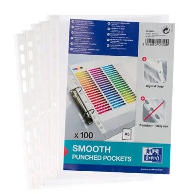 Afbeelding van Oxford A5 brochurehoesjes, geperforeerd, transparant, dikte 0,06 mm, 100 stuks