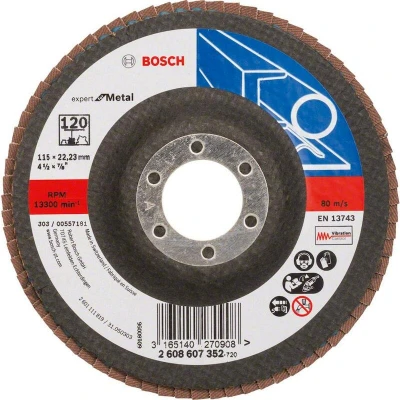 Image de BOSCH 2608607352 plateau de ponçage à lamelles X551 Expert pour métal, diamètre 115 mm, grain 120, version droite