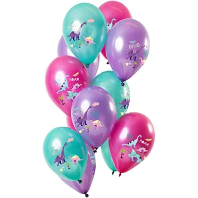 Afbeelding van Ballon Dino&#039;s groen paars roze 30cm 12 stuks