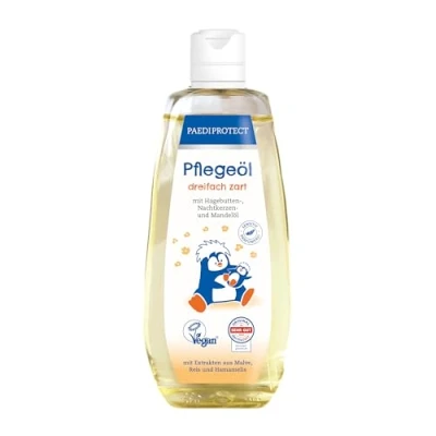 Afbeelding van PAEDIPROTECT Babyolie, kinderverzorgingsolie, 200 ml, babyolie met amandelolie voor jonge huid, lichaamsolie zachte huidverzorging en reiniging in de luierzone, huidolie zonder geur microplastic, veganistisch