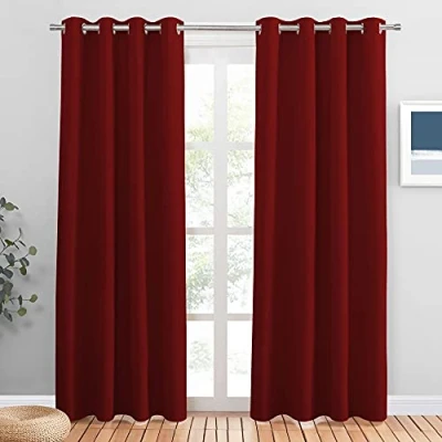 Afbeelding van PONY DANCE Thermische Verduisteringsgordijnen Decoratieve Raamgordijnen Oogjesgordijnen Lichte Isolatie Zware Stof voor Thuis Slaapkamer, 132 x 210 cm, Donkerrood, Set van 2