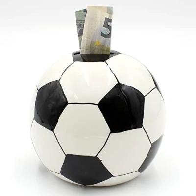 Afbeelding van Dekohelden24 200141 I Voetbal spaarpot zwart/wit ca. 10 x cm