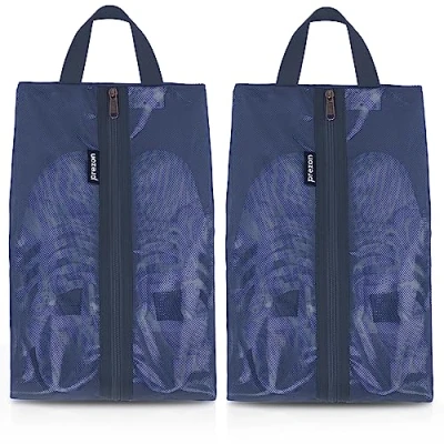 Afbeelding van schoenentas voor op reis, waterdicht TPU mesh, robuuste YKK ritssluiting, vuilafstotende schoenenzak, schoenenorganizer met reis of het opbergen thuis, marineblauw, verpakking van 2 stuks,