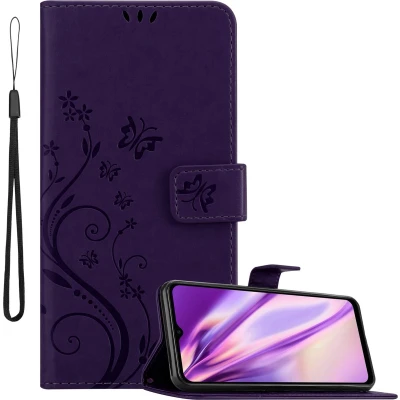 Afbeelding van Cadorabo Hoesje geschikt voor Samsung Galaxy M33 5G in BLOEMEN DONKER PAARS Beschermhoes bloemmotief met magnetische sluiting, standfunctie en kaartsleuven Book Case Cover Etui