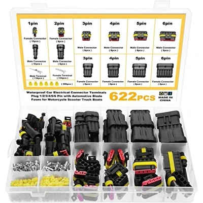 Afbeelding van eROOSY 622 stuks waterdichte connectoren voor auto, 1/2/3/4/5/6 polig, waterdicht, motorfiets, scooter, vrachtwagen, boot, marine, 23 16 AWG