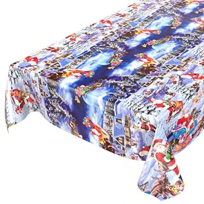Afbeelding van Anro tafelzeil, kerstmotief, donkerblauw, gesnitkant, 240 x 140 cm