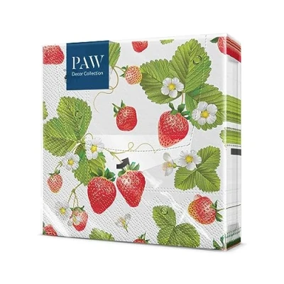 Afbeelding van PAW Papieren handdoek, 3 laags (33 x 33 cm), 20 stuks, ideaal voor verjaardagen, feestdagen, tuinfeesten, familiefeesten, feestjes met vrienden (aardbeien bijen)