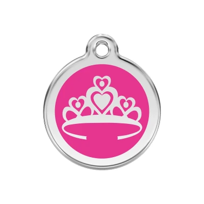 Afbeelding van Crown Hot Pink roestvrijstalen hondenpenning medium/gemiddeld dia. 3 cm RedDingo