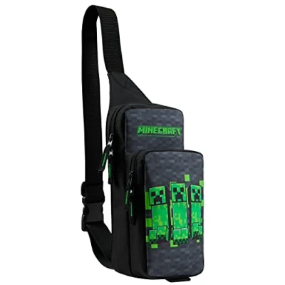 Afbeelding van Minecraft Schoudertas voor kinderen, jongeren, kleine schoudertas, ritssluiting, tas jongens, gamer, Zwart/Groen