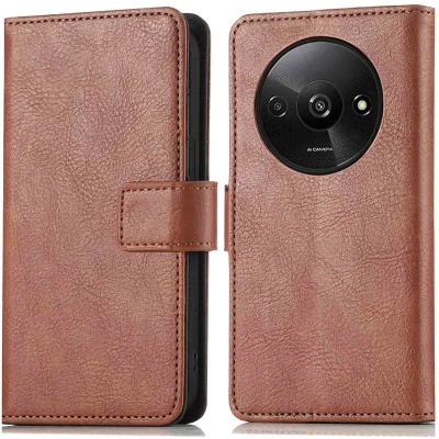 Afbeelding van iMoshion Hoesje Geschikt voor Xiaomi Redmi A3 Met Pasjeshouder Luxe Bookcase Bruin