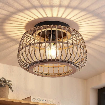 Afbeelding van Lindby plafondlamp Bominio, Ø 40 cm, rotan, hout, E27