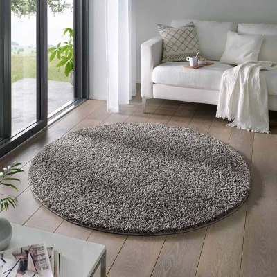 Afbeelding van Rond Vloerkleed Hoogpolig Effen Classic Donkergrijs 200 Cm
