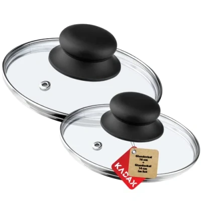 Afbeelding van KADAX glazen dekselset, ingemaakte deksel gemaakt van glas, ?14 30 cm, warmtebestendig voor pot, pan, pan met handvat plastic, universeel (16+14 cm)