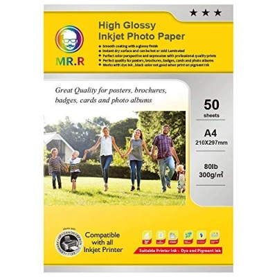 Afbeelding van MR.R 300 g/m² 50 vellen A4 fotopapier glanzend inkjet aan één kant direct droog wit waterdicht