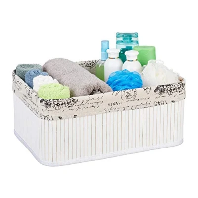 Afbeelding van Relaxdays opbergmand bamboe 15,5 l kast mand mandje voor badkamer opvouwbaar wit