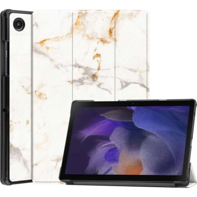 Afbeelding van iMoshion Tablet Hoes Geschikt voor Samsung Galaxy Tab A8 (2021/2022) Design Trifold Bookcase Wit /White Marble