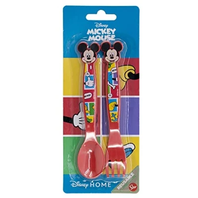 Afbeelding van 2 stuks herbruikbaar kinderbestek van composietkunststof, vork en lepel Mickey Mouse