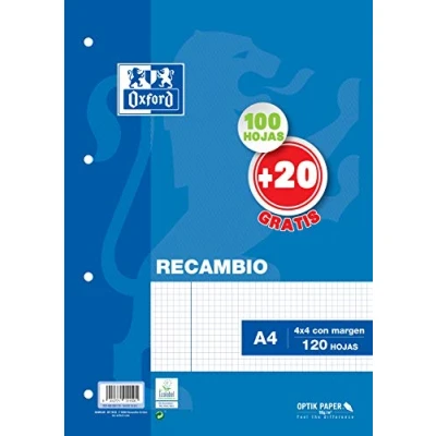 Image de Oxford Rechange A4 100+20feuilles 90gr Quadrillage
