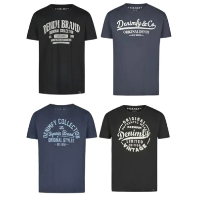 Afbeelding van DENIMFY Heren T Shirt DFNuri 4 Pack regular fit Veelkleurig M Ronde Hals Volwassenen