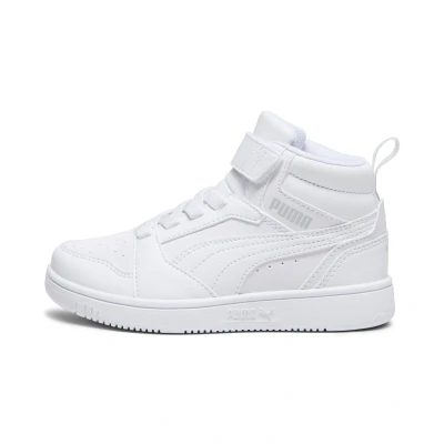 Afbeelding van Puma Rebound V6 MID Unisex Sneakers hoog voor kinderen, Maat: 32.5, White/cool light gray Hoogwaardig imitatieleer