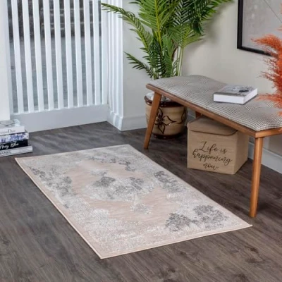 Afbeelding van SURYA Vloerkleed Woonkamer, Slaapkamer Vintage Oosters Tapijt AZRA Beige/Wit 80x150 cm