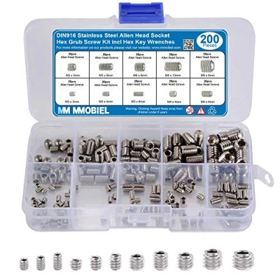 Afbeelding van MMOBIEL 200 st. DIN916 Roestvrij stalen M3 M4 M5 M6 M8 Inbussleutel schroeven set