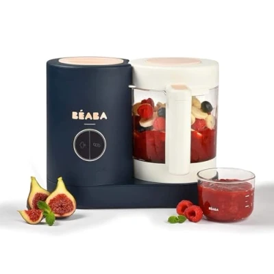 Afbeelding van Béaba Babycook Neo Baby Food Maker 4 in 1: Processor, Blender and Cooker Soft Steamer Cooking Quick Homemade Made France Glass Bowl Roestvrij Staal Tub Night Blue