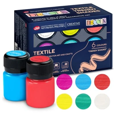 Afbeelding van Decola Acrylverfset voor kleding, 6 x 20 ml, modieuze textielverf, machinewasbaar