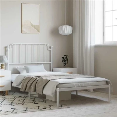 Afbeelding van vidaXL Bedframe met hoofdbord metaal wit 100x190 cm