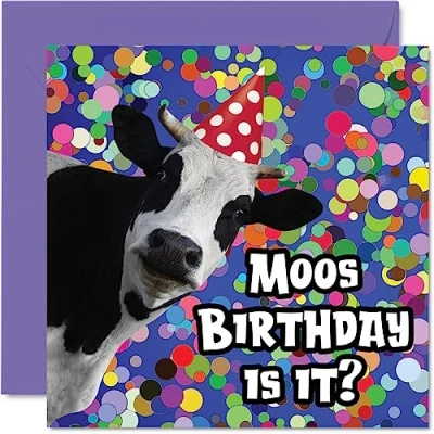 Afbeelding van Grappige verjaardagskaarten voor mannen en vrouwen Moo verjaardagskaart mama, papa, broer, zus, zoon, dochter, opa, vriend, 145 mm x